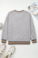 Gray Varsity Contrast Striped Trim V Neck Sweatshirt