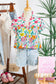 Sky Blue Floral Print Split Neck Button Front Flutter Sleeve Blouse