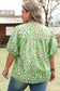 Green Plus Size Floral Tassel Tie Split Neck Puff Sleeve Blouse
