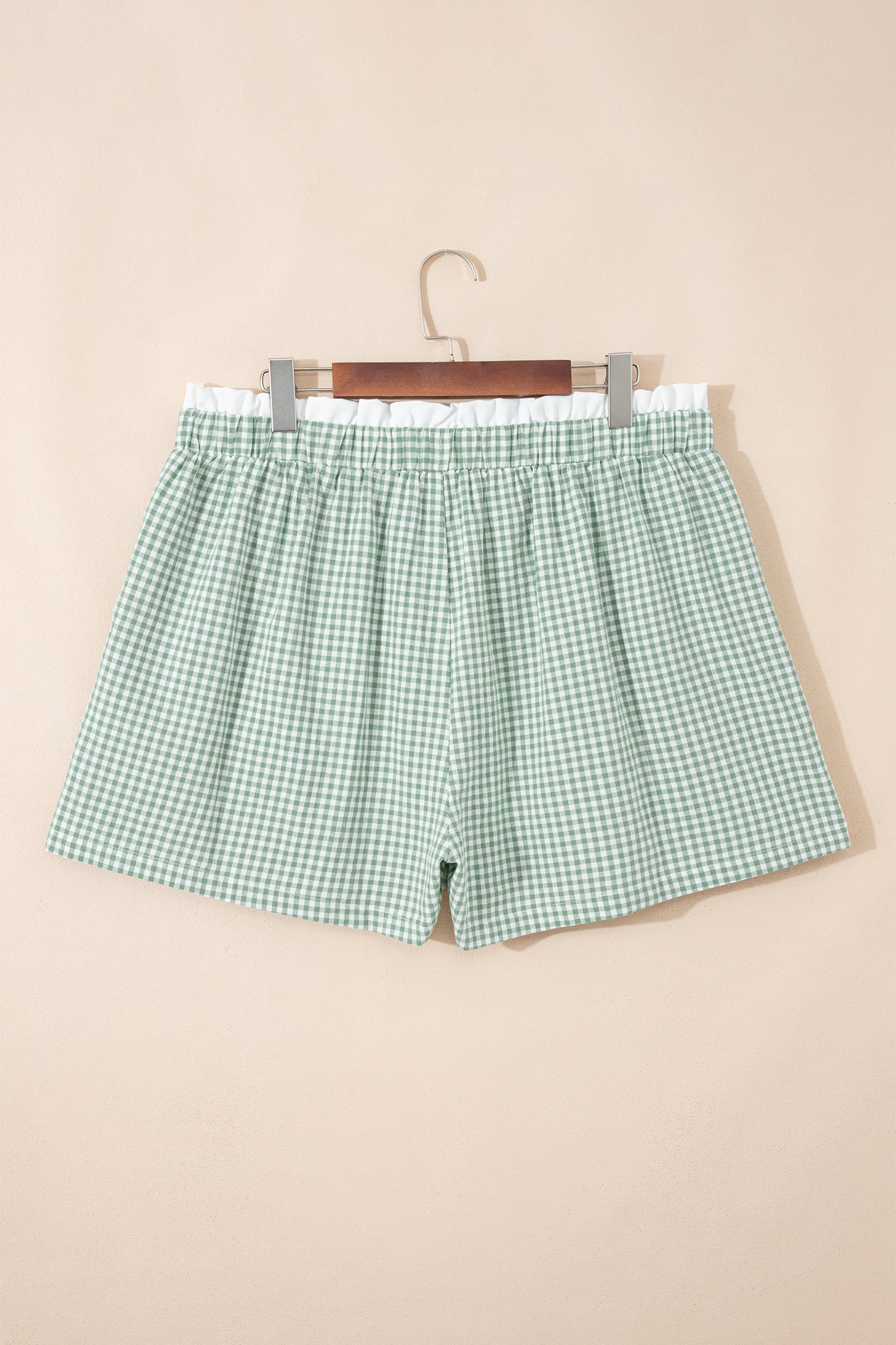 Sky Blue Contrast Trim Plaid Print Plus Size Shorts