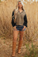 Brown Leopard Patchwork Contrast Stitching Knotted Cuff Quarter Zip Hoodie