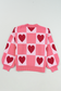 Pink Plus Size Love Heart Block Mock Neck Lantern Sleeve Valentine Sweater