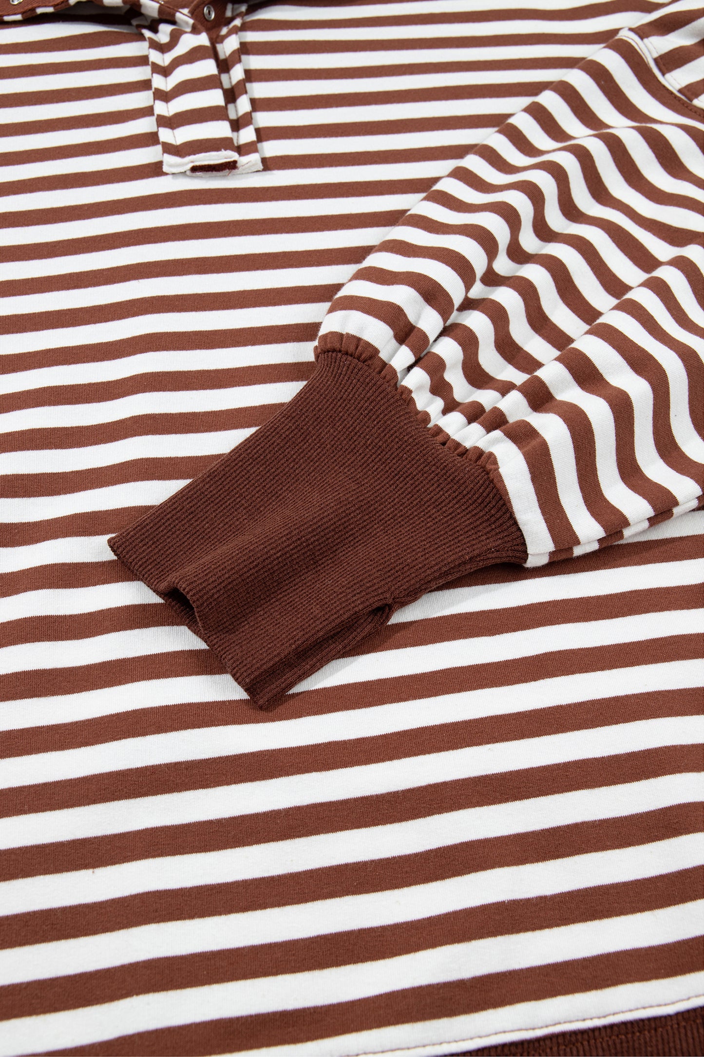 Brown Stripe Color Block Trim Raw Seam Split Hem Loose Pullover Sweatshirt