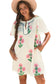 Apricot Floral Short Sleeve Split Neck Loose Mini Dress