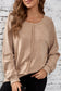 Light Grey Solid Waffle Knit Patchwork Raglan Sleeve Sweatshirt