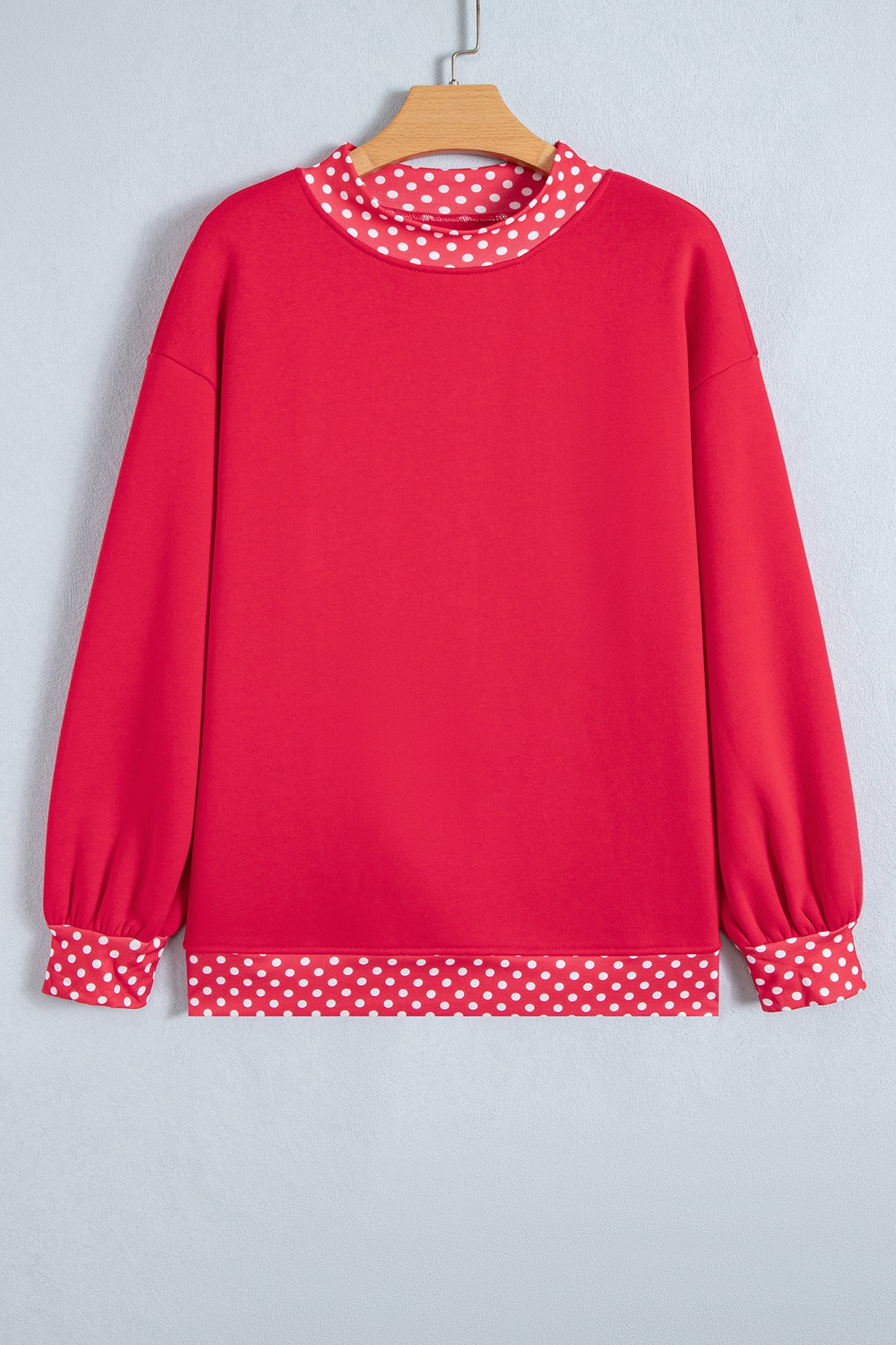 Brown Colorblock Polka Dot Contrast Trim Oversized Sweatshirt