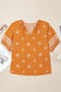 Yellow Boho Chic Notched V Neck Plus Floral Short Sleeve Top