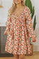 Black Floral Deep V Neck Smocked Bust Bubble Sleeve Babydoll Dress