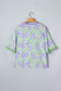 Sky Blue Floral Print Ruffled Color Block Trim Half Sleeve Blouse
