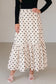 White Polka Dot Ruffled Slit Maxi Skirt