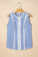 Sky Blue Stripe Lace Patchwork Crew Neck Tank Top
