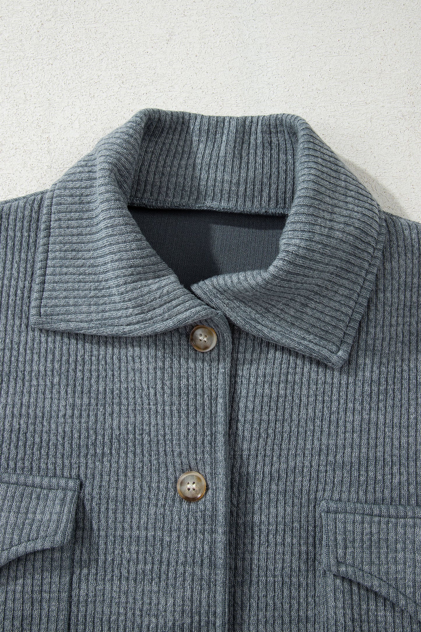 Red Sandalwood Ribbed Knit Buttons Front Flap Pocket Casual Shacket