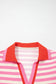 Blue Stripe Contrast Trim Polo Collar Ruffled Short Sleeve Blouse
