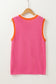 Bright Pink Contrast Trim Pearl Detail Sweater Tank Top