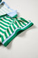 Blue Stripe Contrast Trim Polo Collar Ruffled Short Sleeve Blouse