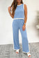 Pink Colorblock Trim Cropped Tank Elastic Waist Shift Pants 2pcs Set