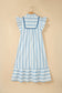 Sky Blue Stripe Subtle Lace Detail V Neck Ruffle Trim Casual Dress