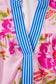 Multicolour Floral Half Sleeve Striped Trim V Neck Blouse