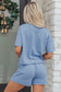 Jet Stream Solid Color Contrast Textured Patchwork Raw Edge 2pcs Short Set