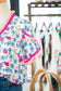 Rose Floral Print Ruffle V-Neck Short Sleeve Loose Tunic Shirt