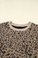 Khaki Leopard Textured Ribbed Trim Plus Size Long Sleeve Top