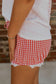 Red Gingham Plaid Tie Elastic Waist Lace Patchwork Hem Casual Shorts
