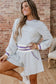 Light Grey Contrast Striped Bands Cropped Pullover and Athletic Short Set