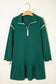 Evergreen Contrast Trim Zip Collar Long Sleeve Ruffle Hem Mini Dress