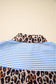Sky Blue Striped Leopard Print Patchwork Button Up Womens Shirt