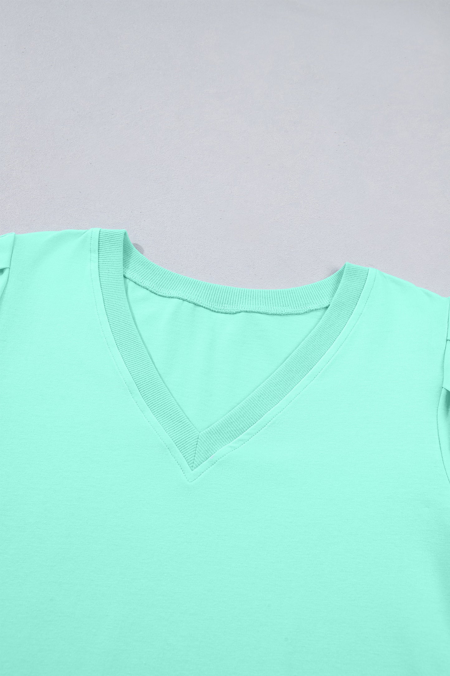 Bonbon Solid Color V Neck Short Puff Sleeve Blouse