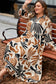 White Plus Size Abstract Print Contrast Collar Split Neck Shift Long Dress
