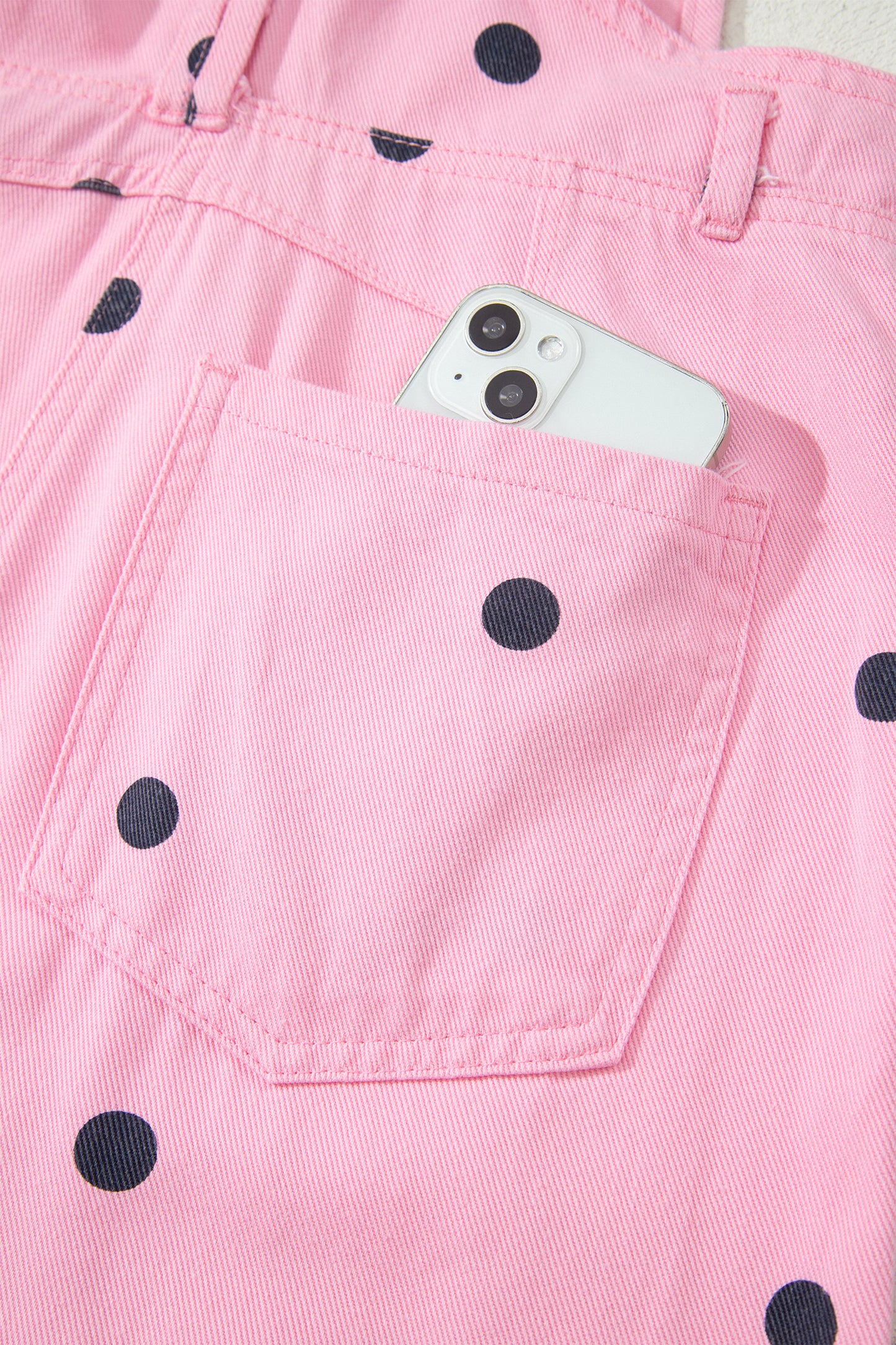 Jet Stream Polka Dot Print Bib Pocket Denim Barrel Overalls Jumpsuit