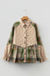 Mist Green Boho Floral Plaid Patchwork Distressed Detail Ruffled Sleeve Waffle Knit Shacket