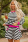 Black Stripe Contrast Ribbed Banding Long Sleeve Blouse Loose Shorts Set