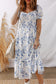 Sky Blue Smocked Bodice Short Puff Sleeve Tiered Floral Midi Dress