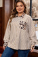 Brown Stripe Leopard Patched Collared Chest Pocket Cuffed Long Sleeve Plus Size Shirt