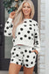 Sky Blue Polka Dot Print Drop Shoulder Pullover Drawstring Shorts Set