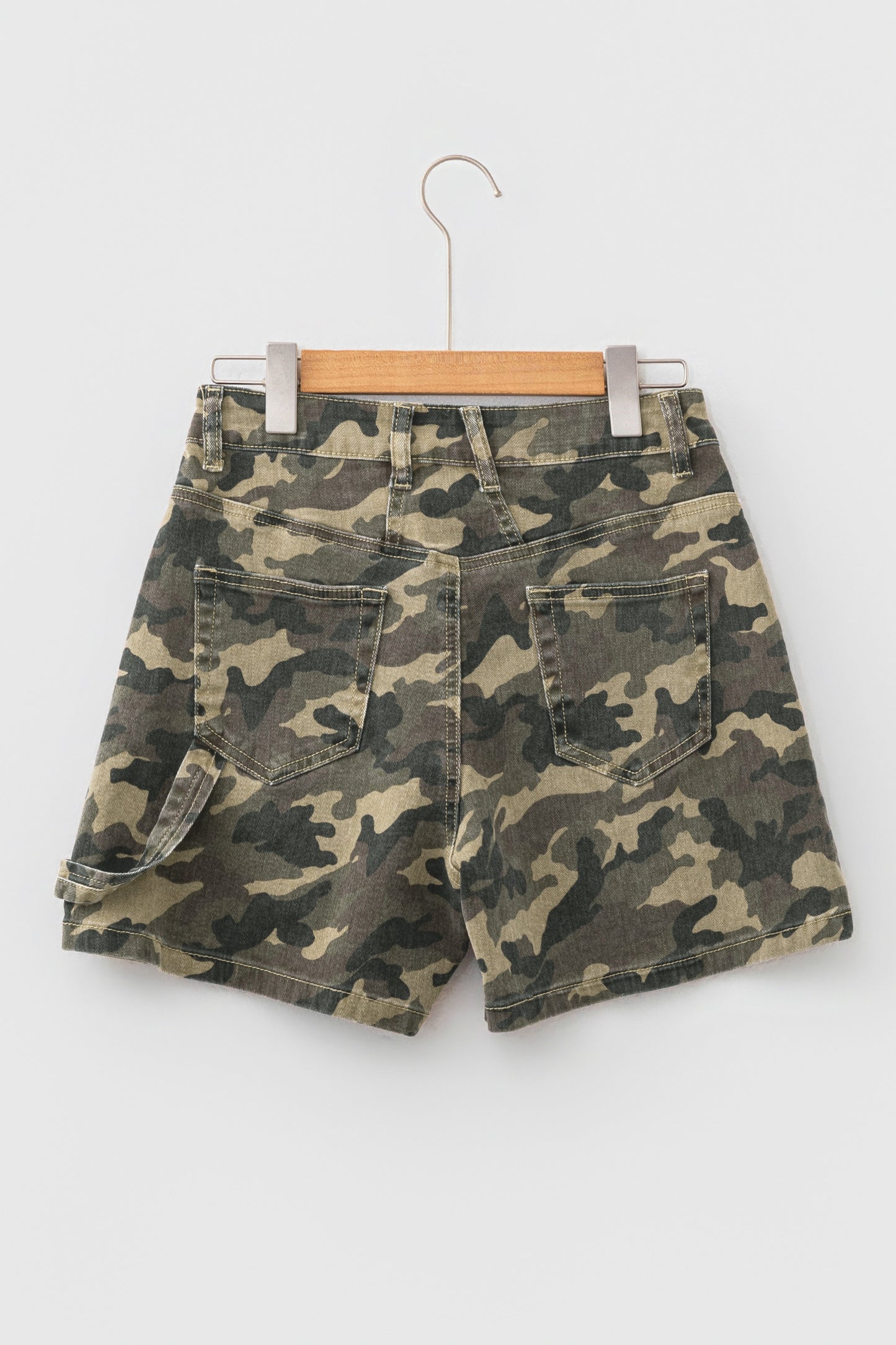 Green Camouflage High Rise Denim Shorts