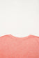 Fresh Salmon Floral Patchwork V Neck Long Sleeve T Shirt