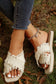 Beige Tassel Woven Crossed Straps Flat Slippers