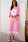 Orchid Bouquet Big Flower Patched Raw Seam Color Block 2 Piece Loose Pant Set