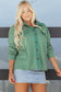 Grass Green Waffle Knit Vintage Patchwork Button Up Loose Shirt