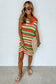 Yellow Stripe Eyelet Sleeveless Buttoned Split Neck Sweater Dress