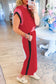 Dark Green Color Block Detail Casual Two-piece Set