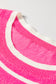 Rose Stripe Double Ruffle Short Sleeve Lightweight Knit Sweater