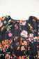 Black Plus Size Floral Print Tie Neck Cinched Waist Long Sleeve Mini Dress