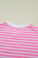 Pink Stripe Round Neck Drop Shoulder Short Sleeve Loose Top