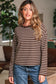Brown Stripe Ribbed Cropped Crew Neck Long Sleeve T Shirt