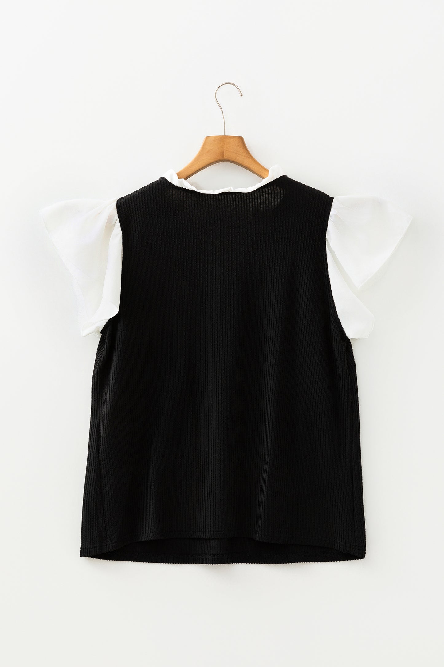 Fushia Plus Size Contrast Frilled Neckline Ruffled Short Sleeve Ribbed Textured Blouse