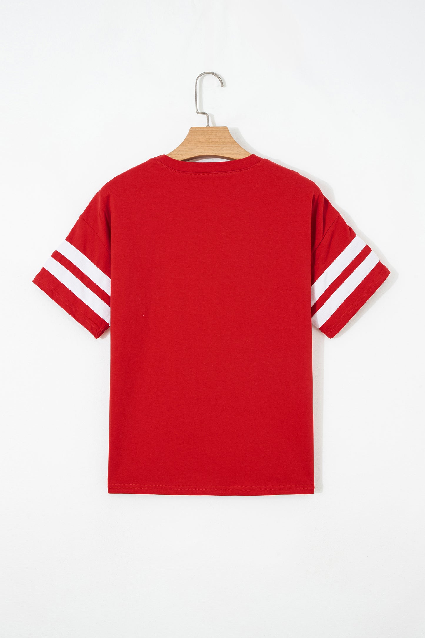 Fiery Red Varsity Striped Short Sleeve Crew Neck T Shirt